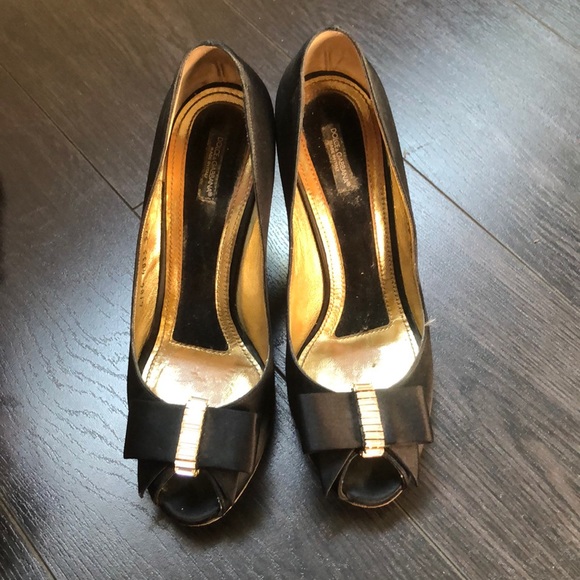 DOLCE&GABBANA black satin embellished bow heels - Picture 1 of 6